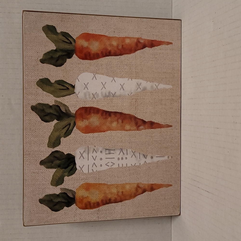 Adorable Orange and White Burlap Carrots Canvas Plaque